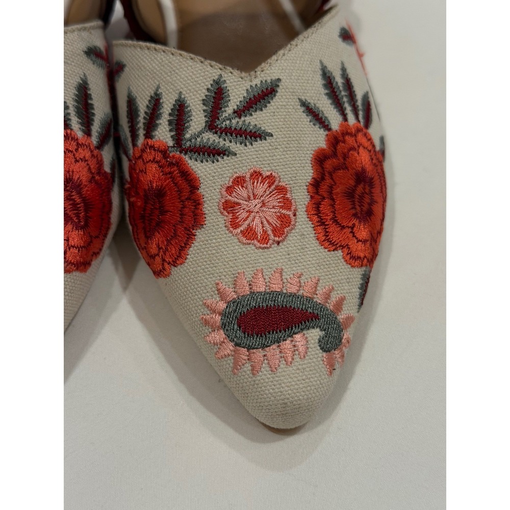 Haute Hippie Floral Embroidered Pointed Toe Mules Slides Women's 8 Boho Cottage - Picture 5 of 8